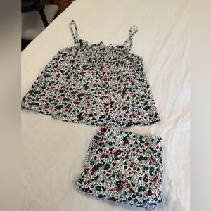 Floral Cotton Pajama Set - Red & Green